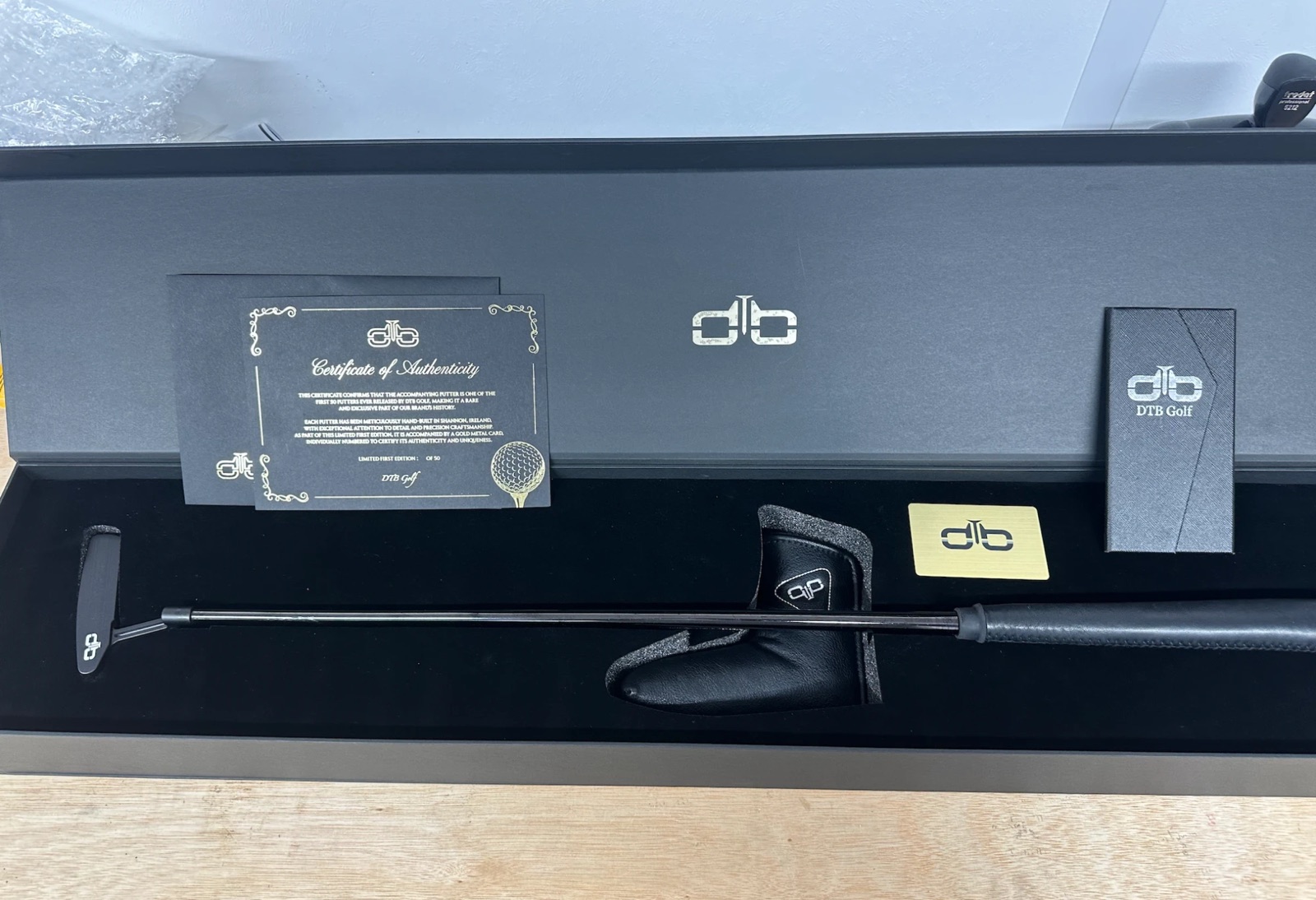 A DTB Tour Prototype putter in its presentation box, with its certificate